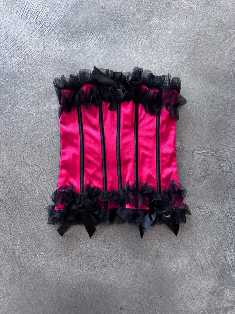 Red Satin Bustier with Black Lace Trim